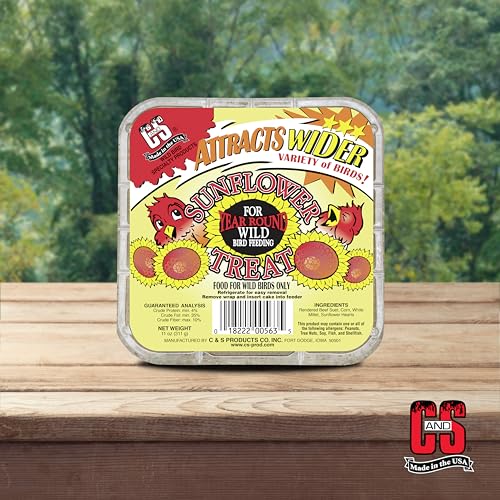 C&S Sunflower Suet Treat, Suet Cakes for Wild Birds, Pack of 8 | Suet cakes for woodpeckers, made with sunflower, use in a suet feeder year-round - style: Sunflower, 8 Pack