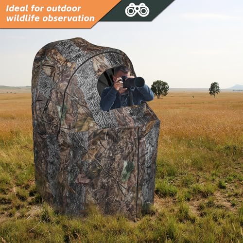 Hunting Chair Blind, 1/2 Man See Through Ground Blind, Camo Tent | Built-in Chair, Portable Blind, One-Way See Through, 1/2 Person, Camouflage, With Carrying Bag, Hunting Blind, Hunting Gear - style: 1 Person