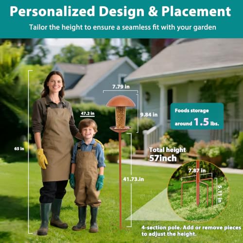 Metal Pole Stand Bird Feeder - 1.5lb Capacity | Durable copper finish, rust-resistant, attracts wild birds to yard, lawn, or garden, easy to install & fill, gifts for mom