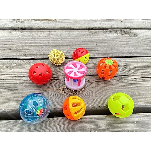8pcs Bird Cat Ball Toy with Bell Parakeets Foraging Foot Talon Training Set | Cockatiel Chewing Rattle Balls,Conures Feeder Toys, Parrot Cage Activity Accessories for Budgie, Small to Medium Size - size: 8 pcs bird toys