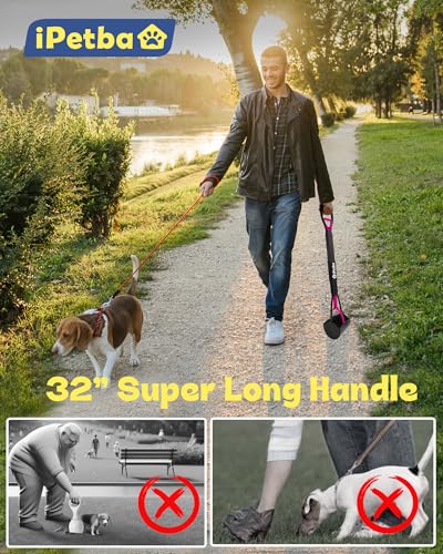 32" Long Handle Dog Pooper Scooper for Yard – No Bending, Clean Pickup on Grass, Gravel & Sand, Easy to Clean & Durable - color: Rose Pink