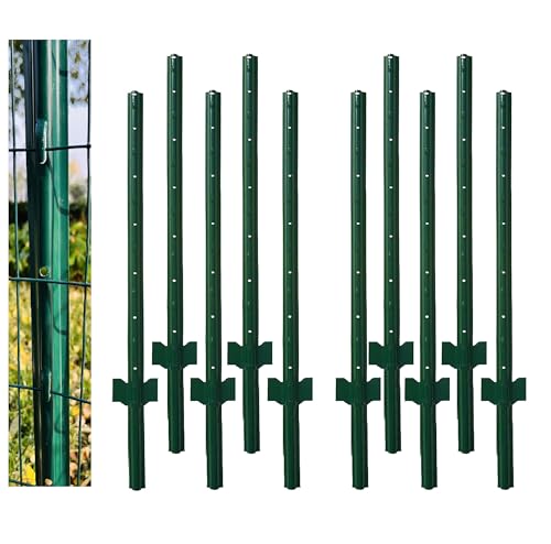 4 Feet Green, Pack of 10 Metal Fence Post, for 36 Inch High Garden Welded Wire Fence U-Channel Steel Garden Post Fence Stake - size: 4',10 PCS