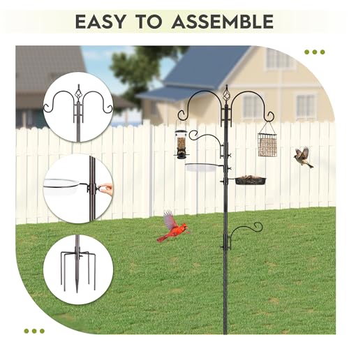 ERYTLLY Bird Feeding Station Kit Bird Feeder Pole Wild Bird Feeder Hanging Kit Planter Hanger Multi Feeder Hanging with Metal Suet Feeder Bird Bath for Attracting Wild Birds - size: 91 Inch