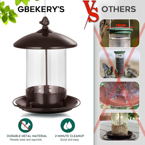 Gbekery Metal Bird Feeders for Outdoors Hanging, Weather Resistant Wild Bird Feeder with 360 Degree Feeding Tray, Brown - color: Brown