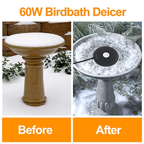 Submersible Bird Bath Heater for Outdoors in Winter, 60w Birdbath Deicer Thermostatic Controller Water Heater with 6Ft Cord for Birdbaths, Chicken, Duck, Livestock, Poulty, Animal, Tank, Buckets