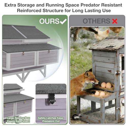 GUTINNEEN 68" Chicken Coop for 8-12 Chickens with Large Wheels, Mobile Wooden Hen House with 4 Nesting Boxes, 4 Perches, Pull-Out Trays, Outdoor Backyard Poultry Cage - size: 68.1"L x 53.9"W x 49.0"H