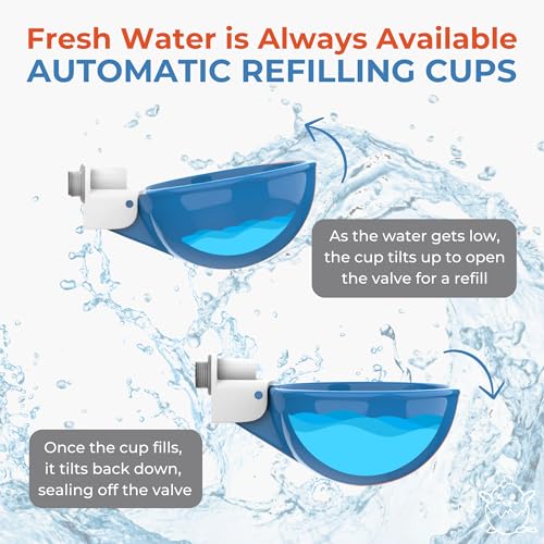 Lil'Clucker Large Automatic Chicken Waterer Cups and 1/2" PVC Tees - Chicken Water Feeder - Suitable for Chicks, Duck, Goose, Turkey and Bunny - Poultry Water Feeder Kit (Blue, 8-Pack) - size: 8-Pack