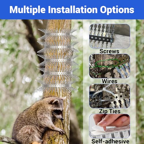 Bird Spikes Squirrel Proof Baffle for Bird Feeders, 160 Inch Avoid Climb Spikes for Outside, Fence, Wall, Tree, Drainpipes, Deterrent Spikes for Squirrel, Pigeons, Raccoon, Cat, Stainless Steel Spikes - size: 13.12FT