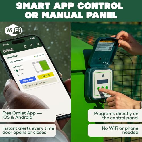 Omlet Smart Automatic Chicken Coop Door Opener | WiFi & App Control | Light Sensor or Timer | Built-In Safety Sensors | Weatherproof | Battery or Plug-In Power | Alexa & Google Home Compatible | Green - color: Smart Green