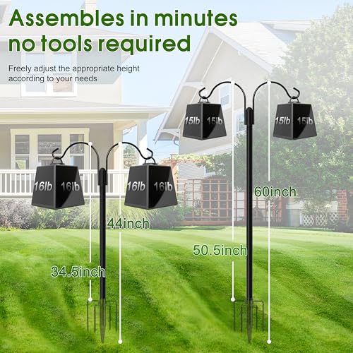 Shepherds Hooks for Outdoor, 2-Pack 60 Inch Heavy Duty Bird Feeder Pole, Garden Pole for Hanging Plants, Lantern, Hummingbird Feeder, Hanging Plant Stand with 5 Base Prongs - size: 60 Inch, style: Style D
