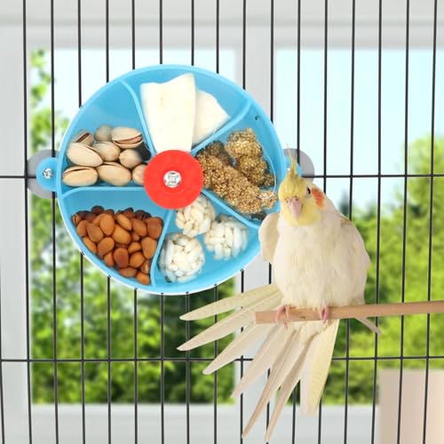 Bird Creative Foraging System Wheel Seed Food Ball Rotate Training Toy for Small and Medium Parrots Parakeet Cockatiel Conure (Blue) - color: Blue