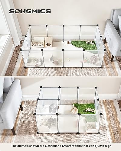 SONGMICS Pet Playpen with Floor, Small Animal Pen, Pet Fence Indoor, DIY Plastic Enclosure for Hamsters, Rabbits, Hedgehogs, Ferrets, 56.3 x 28.7 x 18.1 Inches, White ULPC02W | Pet Fence Indoor, DIY Plastic Enclosure for Hamsters, Rabbits, Hedgehogs, Ferr
