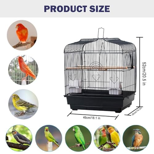 GarveeHome Small Bird Cage with Wheels, Parakeet Cage, Bird Carrier for Parakeets, Canaries, Lovebirds, Small Quaker, Cockatiels, Budgie, Green Cheek (20in Blcak)
