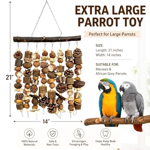 Extra Large Parrot Toy, 21-Inch Natural Wooden Macaw Chew and Shred Toy for African Grey, Macaw, Amazon Parrots and Other Medium to Large Parrots
