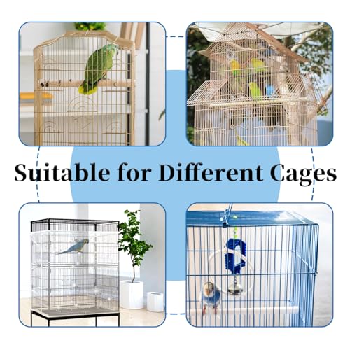 Daoeny 2PCS Bird Cage Seed Catcher, Large Bird Cage Cover, Adjustable Soft Airy Nylon Mesh, Birdcage Cover Skirt Seed Guard for Parrot Parakeet Macaw Round Square Cages (Black & White Sequins Star) - color: Black & White Sequins Star