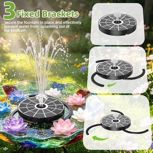 AISITIN 3.7W Solar Fountain Pump with Glass Panel, Adjustable Bracket | Upgraded 6.3" Solar Powered Water Pump for Outdoor, 4 Nozzles & Storage, for Pond, Garden, Aquarium, Hummingbird - color: Black, size: 3.7W