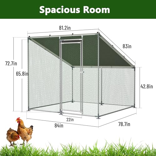 Metal Chicken Coop 7x6.6x6ft Walk-in Poultry Cage for 5-10 Chickens Chicken Run Hen Rabbit Duck House with Waterproof Cover for Outdoor Farm Use - size: 84.0"L x 79.2"W x 72.0"H