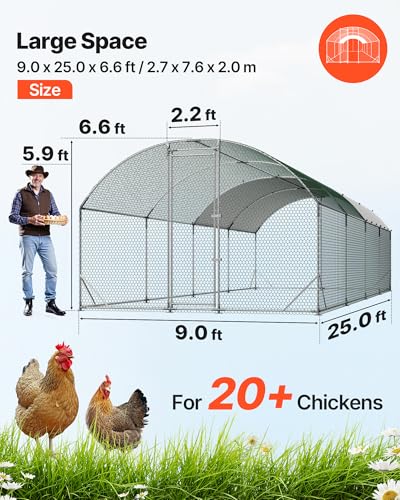 VEVOR Large Metal Chicken Coop, 9 x 25 x 6.6 ft, Walk-in Chicken Run House with Waterproof Cover & Sturdy Frame, Dome Roof Poultry Cage Duck Pen for Rabbit Hen Goose Outdoor Backyard Farm Use - size: 299.2"L x 106.3"W x 78.7"H