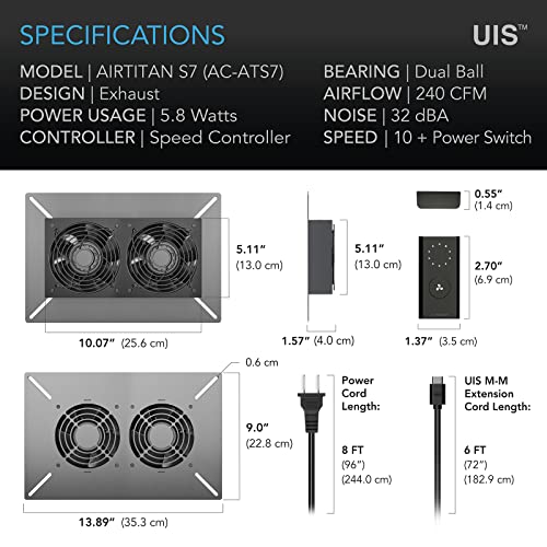 AC Infinity AIRTITAN S7, Ventilation Fan 300mm with Speed Controller | IP-55 Rated for Crawl Space, Basement, Garage, Attic, Shed, Hydroponics, Grow Tents - size: Medium, Speed Controller