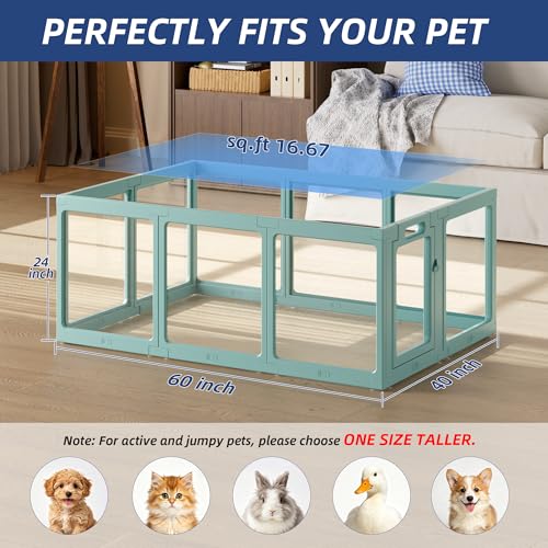 Clear Acrylic Dog Playpen Indoor, Puppy Cat Small Pet Play Pen, Pet Cat Playpen for Rabbits, Dog Fence Crate Kennel Whelping Cage (Green, 10 Panel) - color: Green, size: 24"H