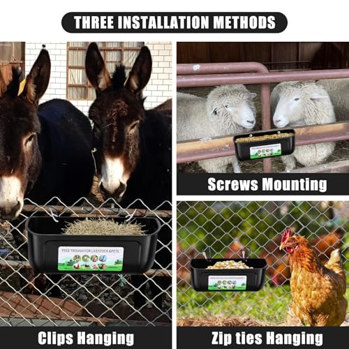 Chicken Feeder Waterer, 3 Pack Duck Feeder Supplies, Hanging Fence Feed Trough with Clips for Goat, Sheeple, Piglet, Gooses, Turkeys, Dog Livestock Poultry, Black - color: 3 pack Black