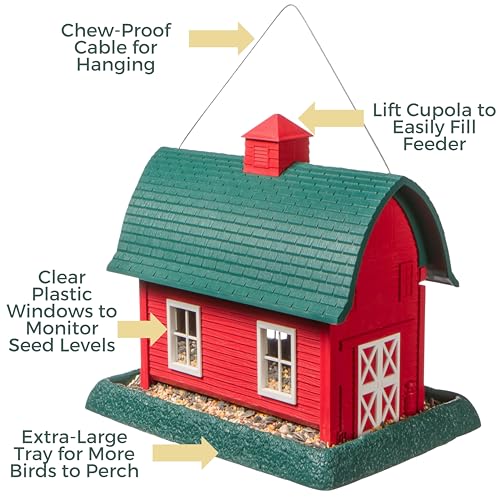North States Village Collection - Large Red Barn Bird Feeder: Hanging Bird Feeder for Outdoors, Holds 8 Pounds of Seed