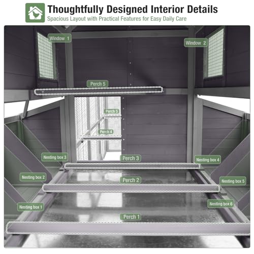 Large Chicken Coop with Run for 8-10 Chickens, Wooden Outdoor Hen House with 3-Section Nesting Box, Walk-in Poultry Cage, Pull-Out Metal Tray, Multiple Perches, Secure Ventilated Design