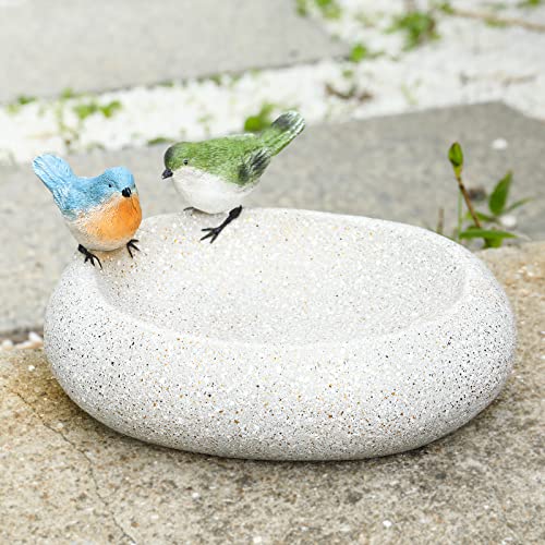 Bird Bath for Outdoors, Resin Garden Round Birdbath Bowl Yard Decor | Antique Bird Water Bowl, Tabletop Vintage Round Bird Baths and Bird Feeder that Attracts Birds for Outside Yard Table Decor - color: White-1