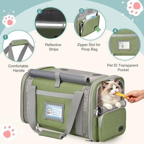Cat Carrier Airline Approved Privacy Portable Top Load Pet Travel Bag | Soft Sided Pet Carriers for Small Cats Dogs Puppy up to 16 Lbs,Collapsible,Zipper Lock,Luggage Sleeve,2 Storage,Washable - color: Grass Green