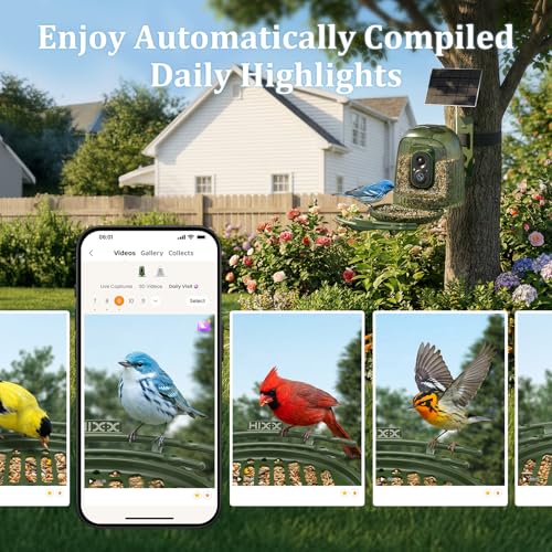 Smart Bird Feeder with Camera Solar Powered, Auto Capture 2.5K Videos | Free AI Bird Identification, with Light & Seed Guard, Live Bird Watching Camera Feeder, for Family,Bird Lovers - color: WhiteLight