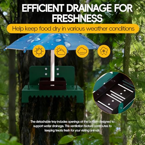 Heavy Duty Metal Squirrel Feeder Picnic Table with Umbrella - Rustproof Corn Cob Holder & Chipmunk Feeder for Tree/Fence, Funny Gift for Squirrel Lovers. (Blue) - color: BLUE