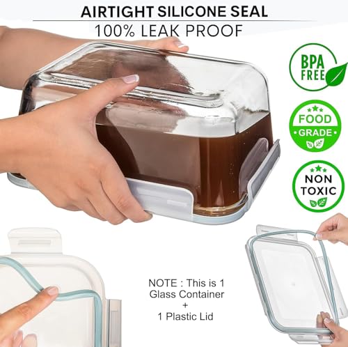 Razab 3300 ml / 112 oz Large Glass Food Storage Containers with Lids, Airtight, Leakproof, BPA Free - Ideal for Meal Prep, Store Leftover & Lunch, Baking Casserole - Freezer, Microwave & Oven Safe - color: Light Blue