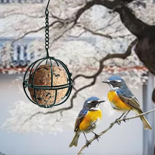 4 Pcs Balls Suet Feeders Metal Hanging Birds Feeder with Hooks for Outside Hanging Fat Ball Bird Feeders Outdoor Garden Wild Birds