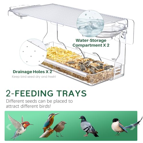 SUNALLY Window Bird Feeder Outdoors, Clear Bird Feeders for Bird Watching | Transparent Feeders with Self-Adhesive Hooks, Outside Hummingbird, Bird Watching for Garden, Yard, Elderly Kids, Cats Viewing - style: Style 3