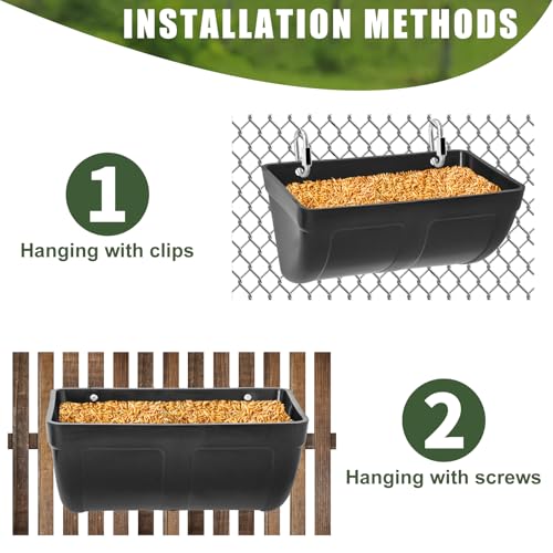3 Pack Hanging Chicken Feeder Waterer Trough 4 Quart, Goat Feeding Supplies, Coop Fence Feeder, Feed Bucket & Water Container with Clips for Chicken Duck Piglet Sheeple Dog Livestock Poultry (Black)