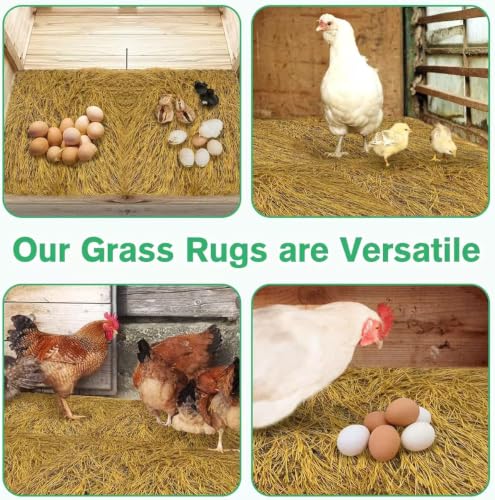 Chicken Nesting Box Pads 2 Pack, Washable Artificial Grass Nest Pads for Chickens, 11.8 x 11.8 Inch Hen Nesting Box Liners, Reusable Chicken Coop Bedding Mat for Laying Hens and Poultry