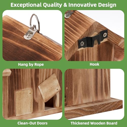 Bird House 5 Hole Bird Houses for Outside with Thickened Wooden Board，Birdhouse for Blue Bird Humming Bird and Chickadee Swallow. Hanging Edible Wild Bird Nest Garden Decorative