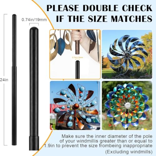 Matte Black 72" h Replacement Pole for Large Wind Spinner, Windmill Replacement Parts, Three-Part Composition, 22mm Thicker Tube, Easy Assembly for Large Metal Wind Spinner (2 Prongs Base) - color: Matte Black, style: 2 Prongs Base