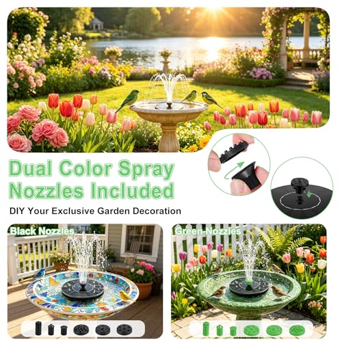 1.5W Solar Bird Bath Fountain Pump, Floating Solar Water Fountain with 6 Black Nozzles & 6 Green Nozzles, No Battery Solar Powered Fountain for Outdoor Garden, Small Pond, Patio Decor - color: 6 Black + 6 Green Nozzles