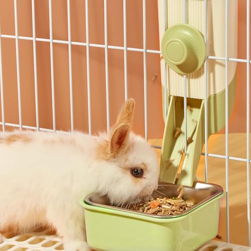Pet Hanging Bowl for Crates, 2 in 1 Small Dog Bowl Puppy Removable Stainless Rabbit Cat Feeder Food Water Bowls for Puppy Cat Bird Rabbit Hamster Guinea Pig Ferret Small Animals - color: Green