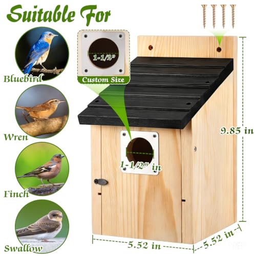 Dreyoo 4 Pack Bluebird Houses for Outside with Metal Predator Guard, 1-1/2" Entrance Hole Wooden Blue Bird Houses for Outdoors, Bluebird Nesting Box(Black Roof, Wood Body) - color: Black Roof, Wood Body