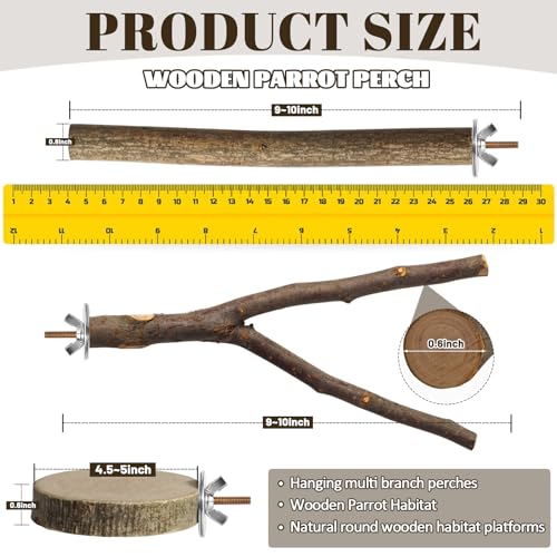 8 Pack 9 Inch Natural Wood Bird Perches for Cage, Wood Parrot Perch | Wooden Parrot Stand Platforms, Hardwood Branches, Climbing & Chew Toy for Bird Cage Accessories, Ideal for Parakeets, Budgies - size: Large Size-8 Pack