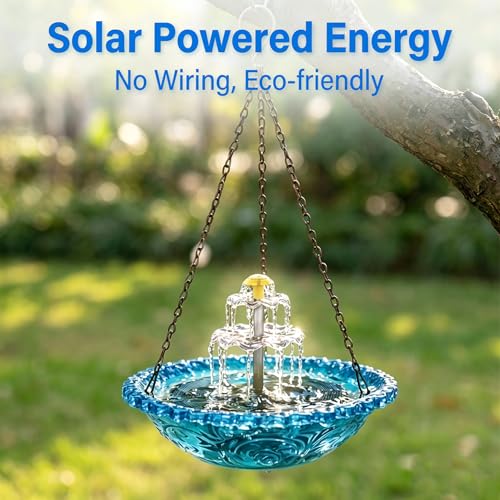 Solar Cascade Hanging Bird Bath, 3-Layer Powered Birdbath Fountain, Blue | Outdoor Water Dispenser for Hummingbirds, Hummingbird Bath Shower Bowl for Garden Yard - color: Blue