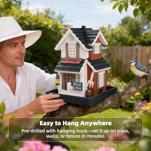 MEWANG Nature's Elegance Bird Feeder - Wooden Bird House, Exquisitely Crafted, Beautifully Decorative & Hang for Backyard Wildlife(White) - color: White