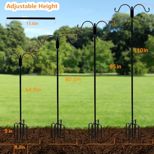 Shepherds Hooks for Outdoor,110in Bird Feder Pole with 7-Prong Base | Heavy Duty Double Garden Hooks for Hanging Plants, Hummingbird Feeders, Solar Lights, Lanterns - color: double hook-110IN-1PACK