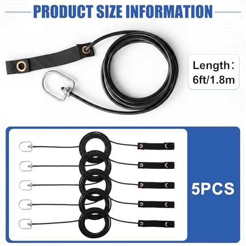 SATINIOR 5 Pack 6ft Black Rubber Tie Cords Nylon Hitches Chicken Leash Tie Cord Tether Chickens Supplies Accessories for Farm, Poultry, Backyard