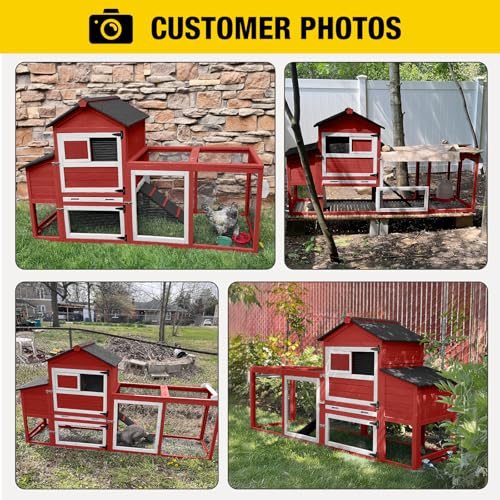 Aivituvin Large Chicken Coop with Wheels, Outdoor Hen House Mobile Poultry Cage with Run, Weatherproof Asphalt Roof, Sectionable Nesting Box, Leakproof Pull-Out Tray for 4-6 Chickens - Red