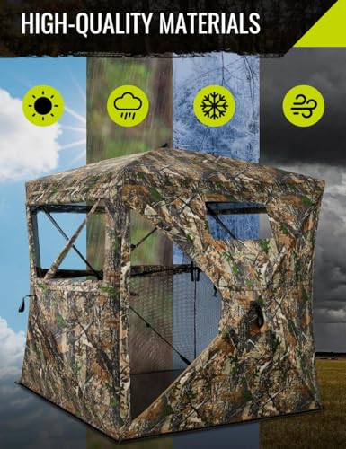 TIDEWE Hunting Blind for Deer, 270° See Through Ground Blind | Pop Up Design, Camo Hunting Tent, Silent Sliding Windows, Brush Loops, Metal Hub, Carry Bag Included