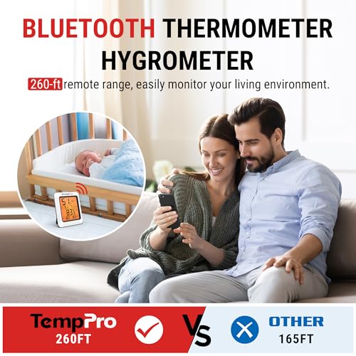 TempPro TempAir Bluetooth Hygrometer Thermometer for Greenhouse Up to 260ft | Room Indoor Thermometer Humidity Monitor, Humidity Meter Temperature Sensor with 2-Year Data Export&Large Backlit Display - size: Bluetooth