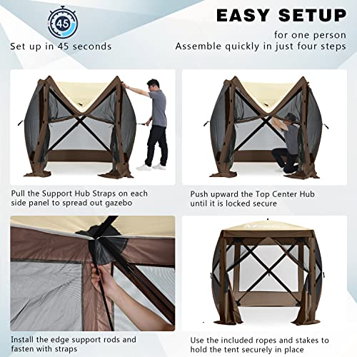 MASTERCANOPY 6x6 Portable Screen House Room Pop up Gazebo Outdoor Camping Tent with Carry Bag (6x6,Beige&Coffee) - color: Beige&Coffee, size: 6x6 ft